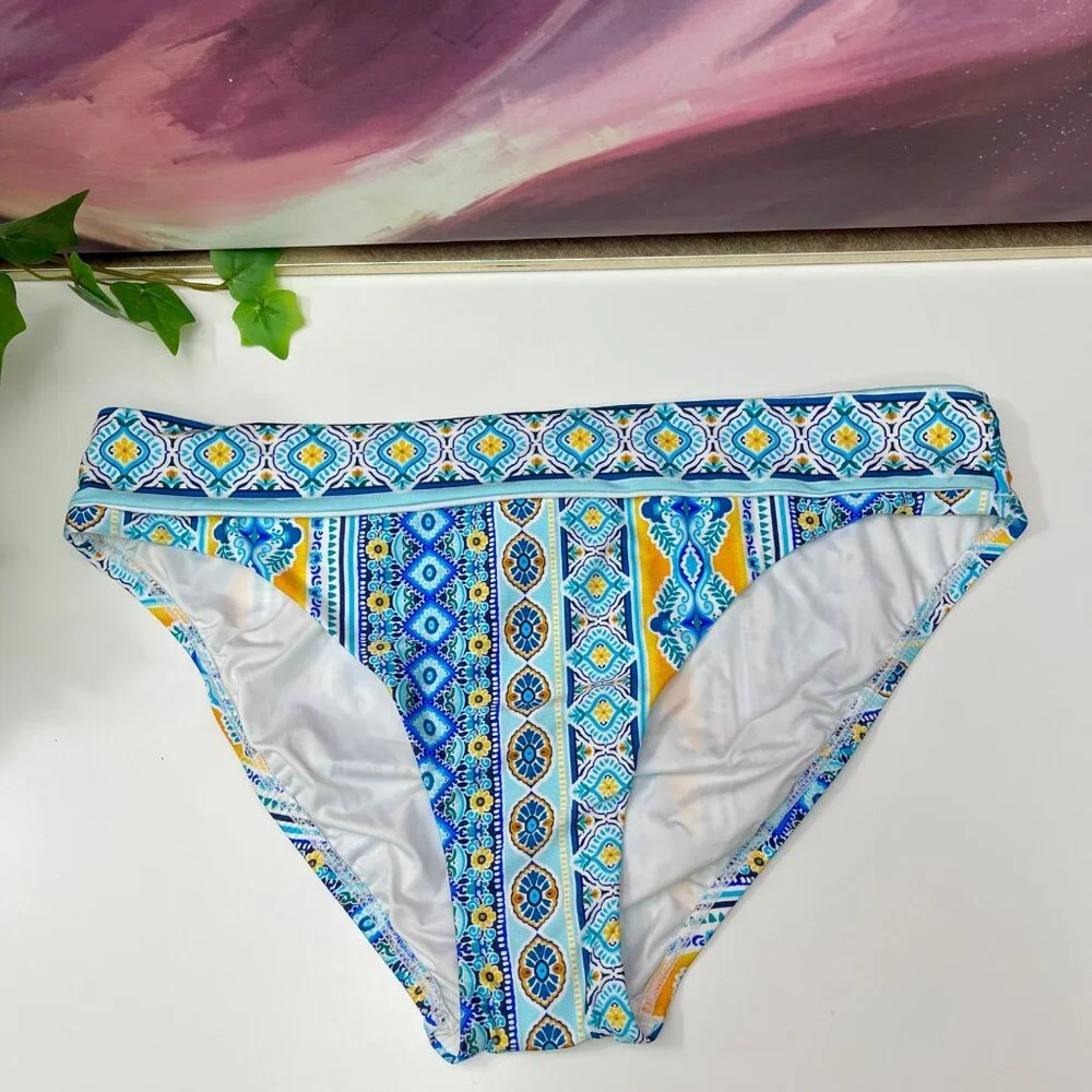 New La Blanca Scarf Banded Hipster Bikini Bottom in Blue‎ Size 10